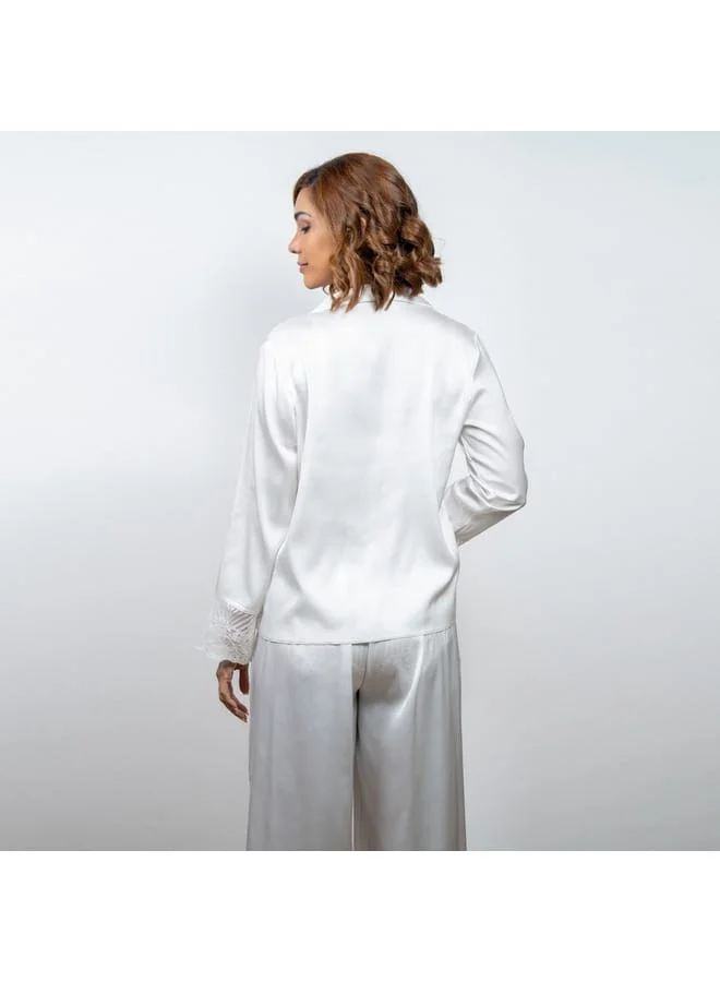Aadaraya Aadaraya Lace Detail Shirt and Wide Leg Pyjama Set