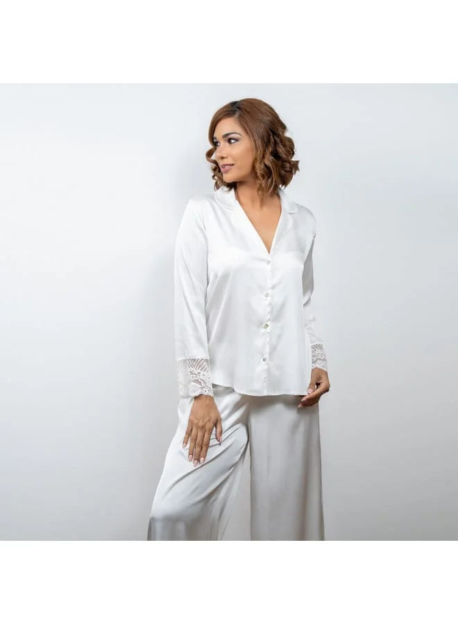 Aadaraya Aadaraya Lace Detail Shirt and Wide Leg Pyjama Set
