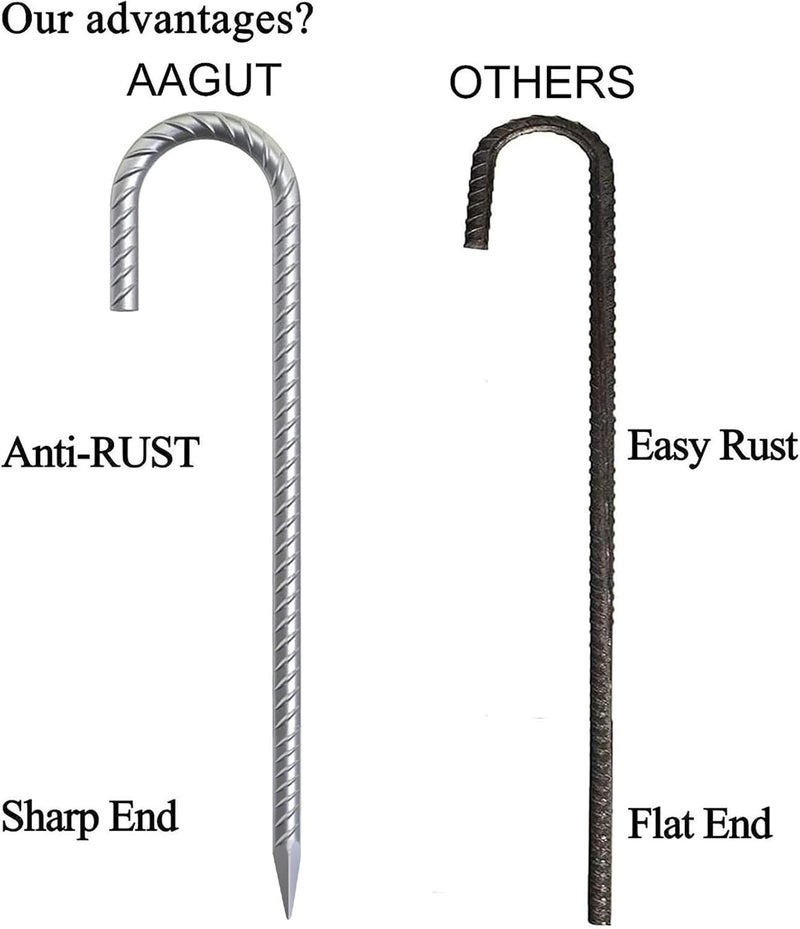 AAGUT Rebar Stakes 12 Inch J Hook Heavy Duty 12 Pack, 3/8 Inch Galvanized Metal Steel Ground Anchors Chain Link Fence Stakes for Camping Tent, Inflatables, Yard Decorations, Canopies & Swing Sets - Image 3