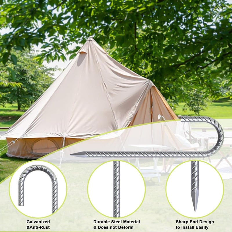AAGUT Rebar Stakes 12 Inch J Hook Heavy Duty 12 Pack, 3/8 Inch Galvanized Metal Steel Ground Anchors Chain Link Fence Stakes for Camping Tent, Inflatables, Yard Decorations, Canopies & Swing Sets - Image 4
