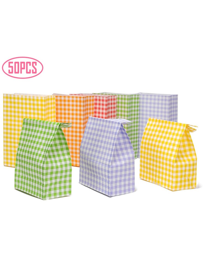 50 Pack Party Favor Bags Colorful Square Gird Bags Snacks Desserts Candy Cakes Gift Bag Kraft Paper Bags for Birthday Party Baby Shower Weddings Christmas Festivals Holiday Celebration - Image 1