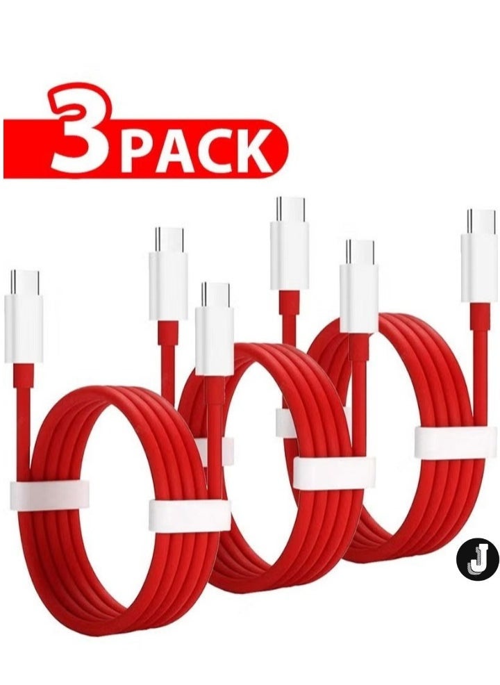 JAJEEK "New 3-Pack OnePlus Type-C to Type-C Cable – Red, Fast Charging & Data Transfer" - Image 2