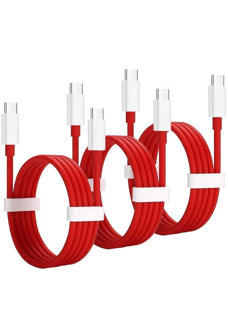 JAJEEK "New 3-Pack OnePlus Type-C to Type-C Cable – Red, Fast Charging & Data Transfer" - Image 3