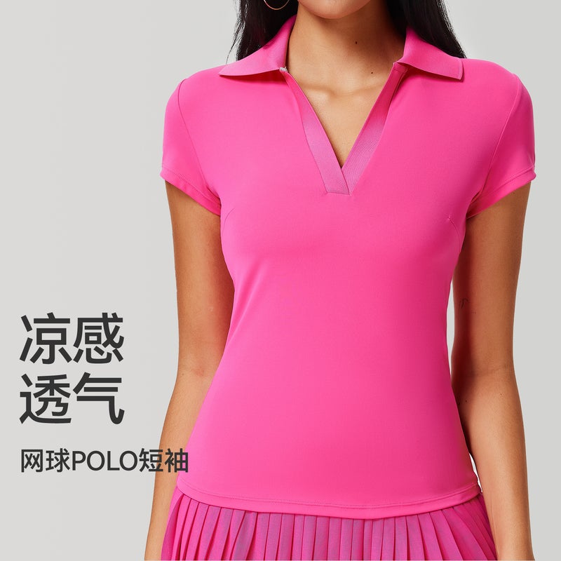 Sports Tops Women'S Short-Sleeved T-Shirts Summer Badminton Clothes V Neck Slim Quick-Drying Running Fitness Clothes Yoga Clothes - Image 1