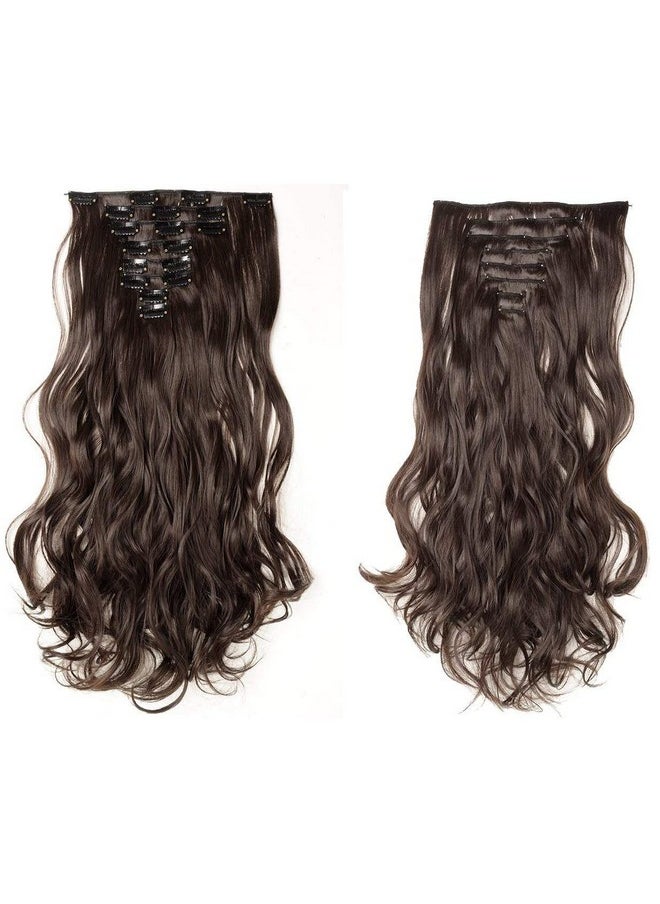 BeatStock 6 Pcs 16 Clips Based 24 Inch High Temperature Synthetic Fiber Curly Wavy Hair Extension (Natural Brown)  - Image 1
