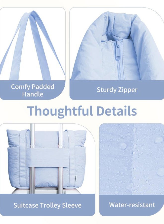 Narwey Puffer Travel Tote Bag for Women Work with Laptop Compartment, Puffy Tote Bags for Carry on, College, Gym, Blue, Large - Image 5