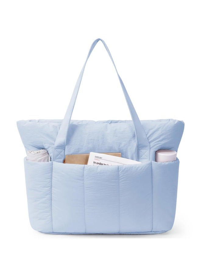 Narwey Puffer Travel Tote Bag for Women Work with Laptop Compartment, Puffy Tote Bags for Carry on, College, Gym, Blue, Large - Image 1