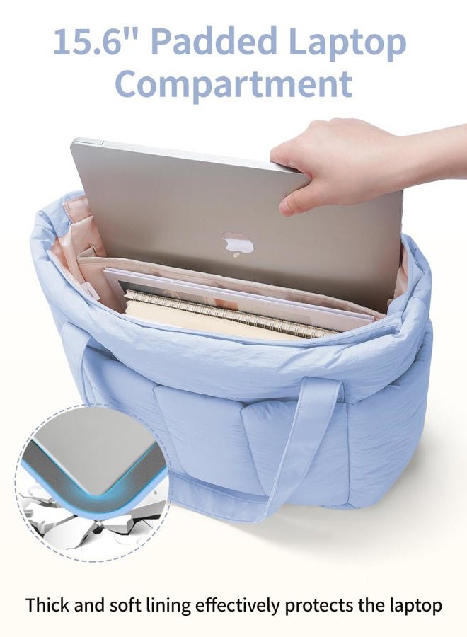 Narwey Puffer Travel Tote Bag for Women Work with Laptop Compartment, Puffy Tote Bags for Carry on, College, Gym, Blue, Large - Image 4