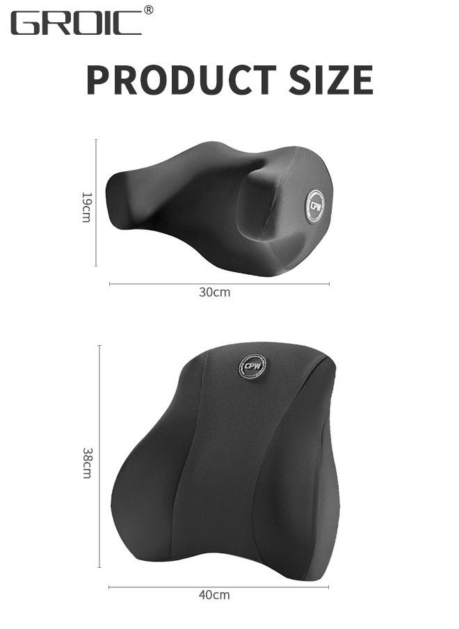 GROIC - 2 Pack Car Headrest Neck Pillow & Lumbar Support for Car Seats,Relieve Neck and Back Pain Memory Foam Head Pillow, Ergonomically Designed for Office Chair or Car Seat - Image 1