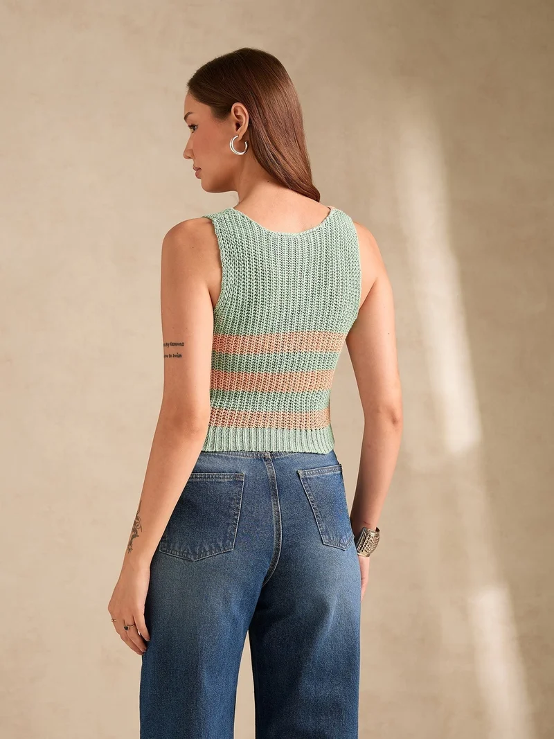 Outzidr  Multi Plunge V Neck Flat Knit Tank for Women | Best Price UAE
