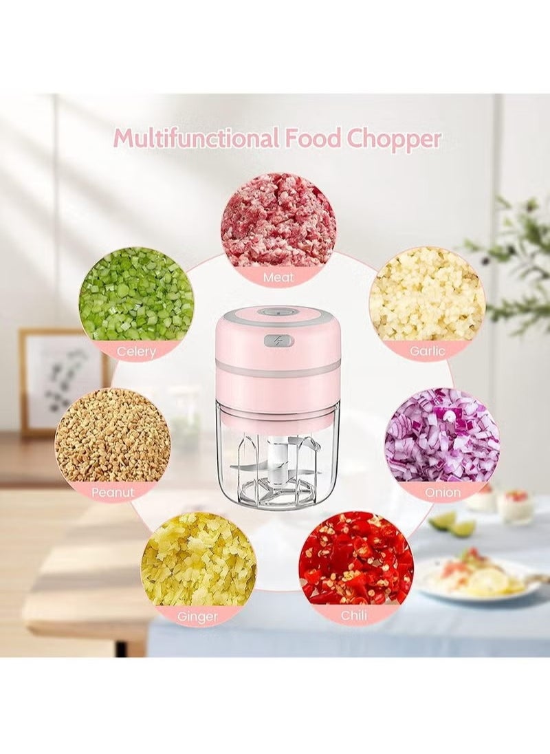 Gonice - Mini Garlic Chopper, Baby Food Maker 250ML, Wireless Portable Food Processor for Meat/Vegetables/Chop Fruits/Onion/Garlic Peeler, Mini Chopper Food Processor (Pink) - Image 1