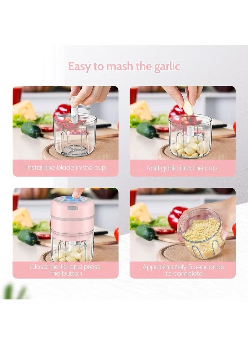 Gonice - Mini Garlic Chopper, Baby Food Maker 250ML, Wireless Portable Food Processor for Meat/Vegetables/Chop Fruits/Onion/Garlic Peeler, Mini Chopper Food Processor (Pink) - Image 1