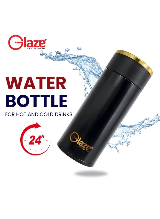 Glaze Water Bottle 304 Stainless Steel Vacuum Insulated Hot & Cold Leak-Proof 400ml Black - Image 2