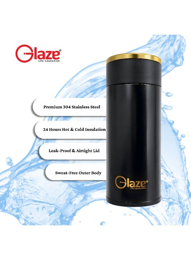 Glaze Water Bottle 304 Stainless Steel Vacuum Insulated Hot & Cold Leak-Proof 400ml Black - Image 4