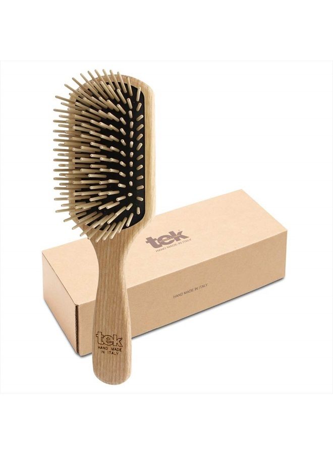 TEK Rectangular Brush with Long Tooth in Ash Wood Handmade in Italy, for Long, Thick and Straight Hair - 22 x 6.5 cm - Image 1