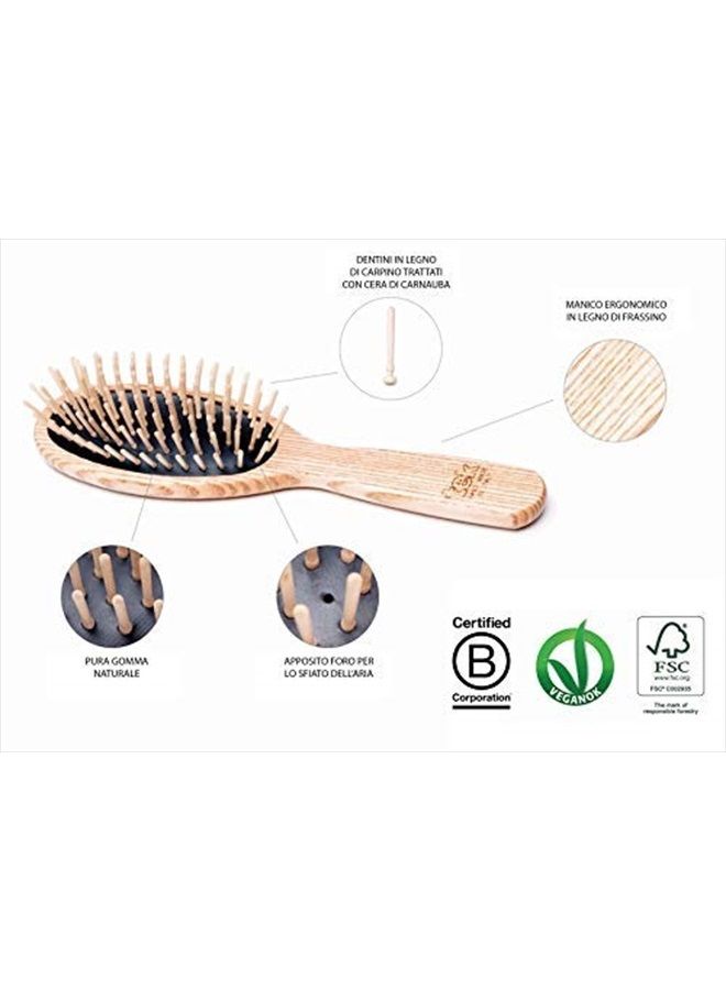 TEK Rectangular Brush with Long Tooth in Ash Wood Handmade in Italy, for Long, Thick and Straight Hair - 22 x 6.5 cm - Image 4