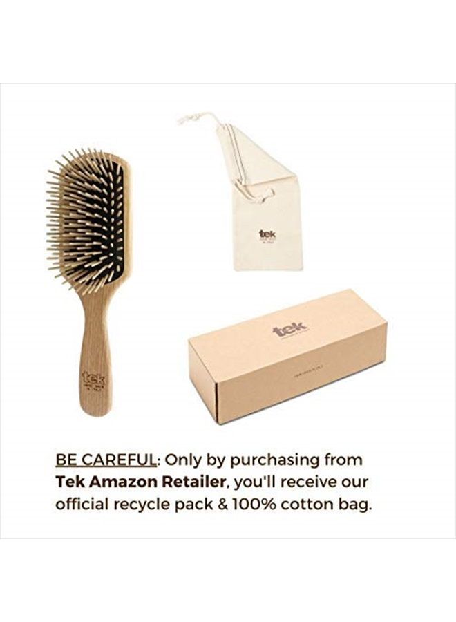 TEK Rectangular Brush with Long Tooth in Ash Wood Handmade in Italy, for Long, Thick and Straight Hair - 22 x 6.5 cm - Image 3