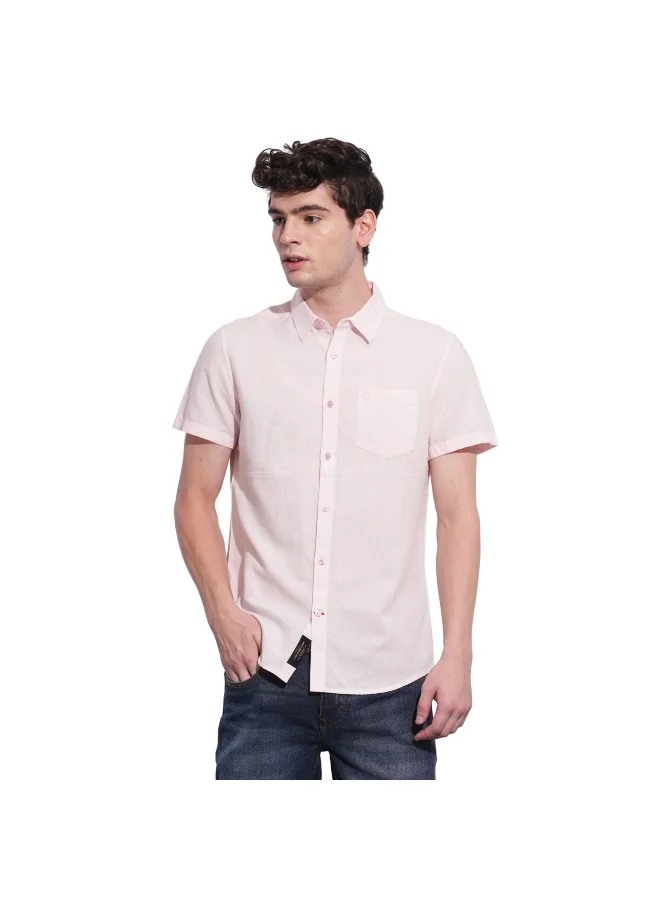 Being Human Mens Pink Collared Short Sleeve Shirt