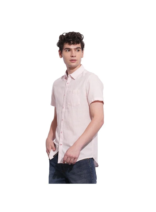 بيينغ هيومان Mens Pink Collared Short Sleeve Shirt