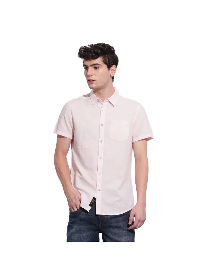 Being Human Mens Pink Collared Short Sleeve Shirt