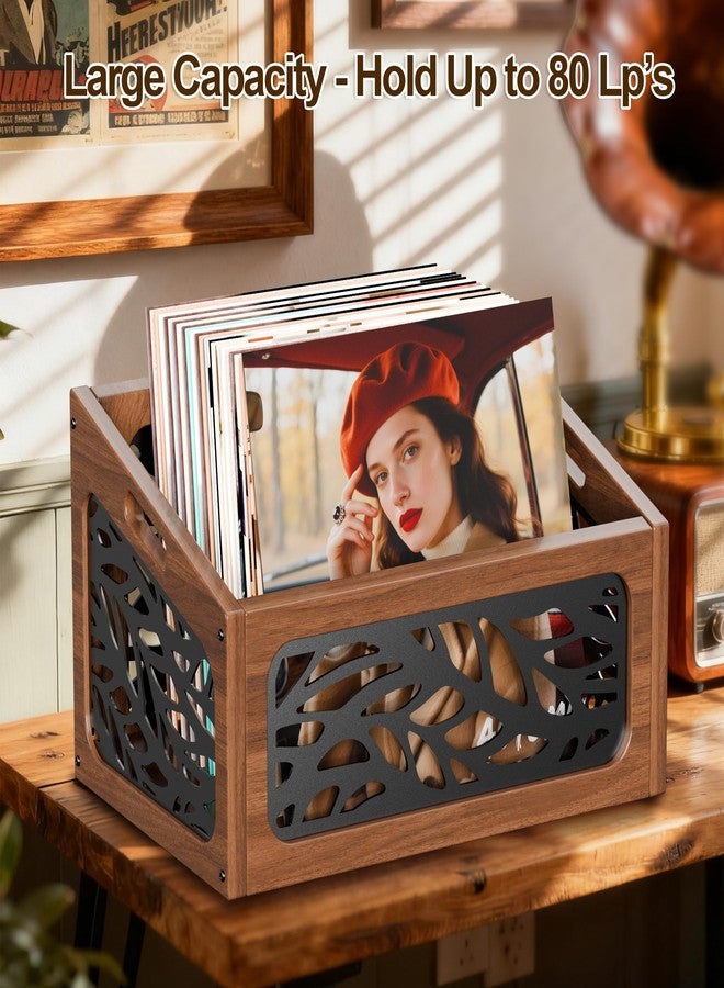 QILICHZ Vinyl Record Storage,70+ Lps Vinyl Record Holder,Wooden Crate - Image 2
