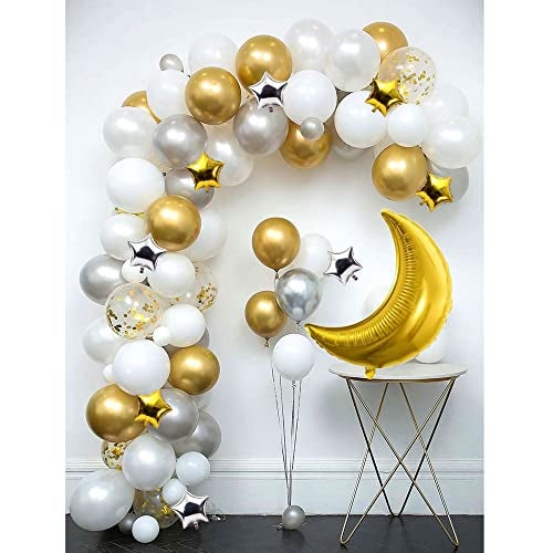 TOYXE Moon Star Foil and Super Shinny Chrome Balloons Set of 66 Pcs - Image 1