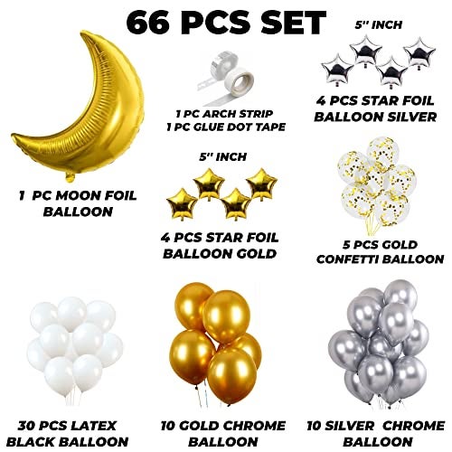 TOYXE Moon Star Foil and Super Shinny Chrome Balloons Set of 66 Pcs - Image 2
