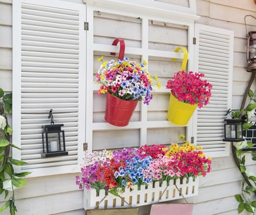 Bassion 24 Bundles Artificial Flowers for Outdoors Decoration, UV Resistant Mixed Color Silk Fake Faux Flowers Artificial Plants for Outside Window Box Porch Garden Home Decor - Image 5