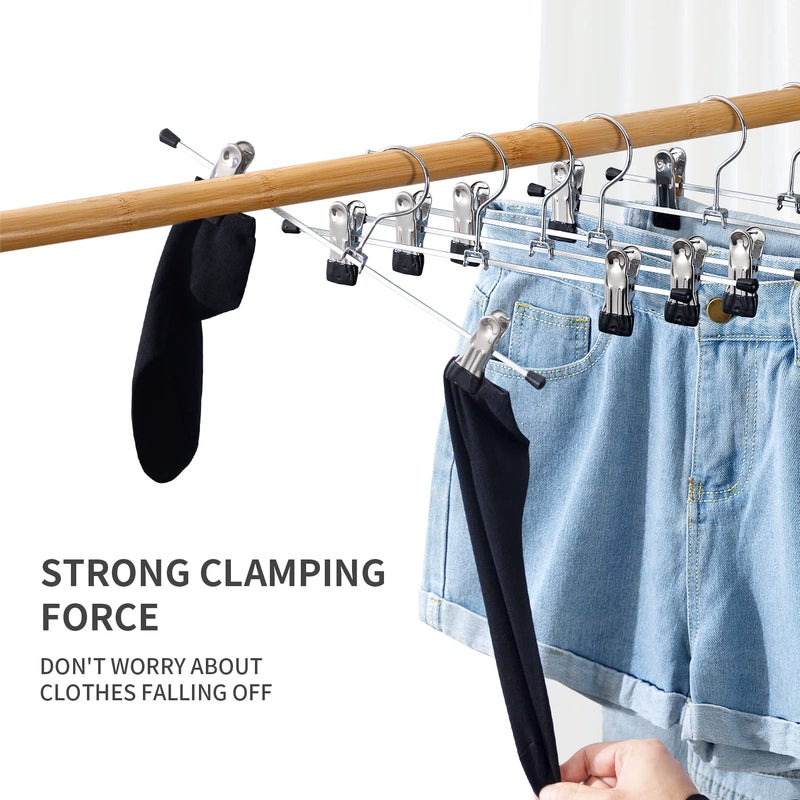 Cimlord 30 Pack Pants Hangers With Clips Skirt Hangers For Women Shorts Hangers Heavy Duty Metal Clothes Hanger For Closet Space Saving Non Slip Trousers Hanger Jeans Hanger For Men Black 12 Inch - Image 4
