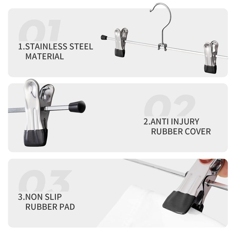 Cimlord 30 Pack Pants Hangers With Clips Skirt Hangers For Women Shorts Hangers Heavy Duty Metal Clothes Hanger For Closet Space Saving Non Slip Trousers Hanger Jeans Hanger For Men Black 12 Inch - Image 3
