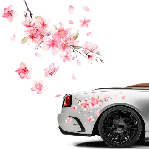 Wevdn Cherry Blossom Car Sticker Decal Automotive Vinyl Pink Flower Scratch Cover Decor Sticker Waterproof Sakura Decals for Car Motorcycle Home Decor Universal Car Accessories Style 2 - Image 1