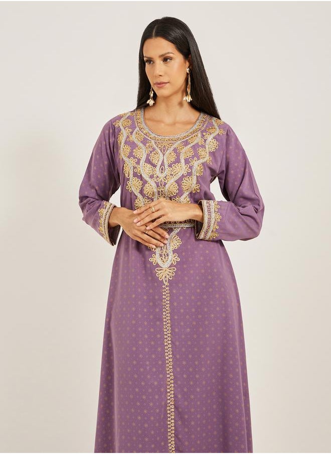 Maxim Creation - Embroidered Round Neck Belted A-Line Kaftan by Styli - Image 1