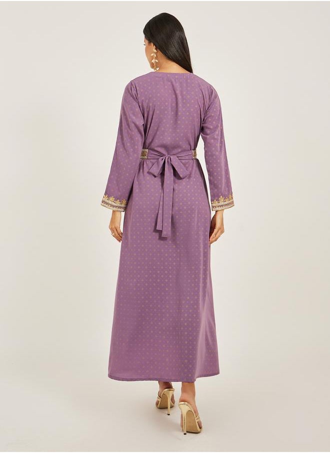 Maxim Creation - Embroidered Round Neck Belted A-Line Kaftan by Styli - Image 1