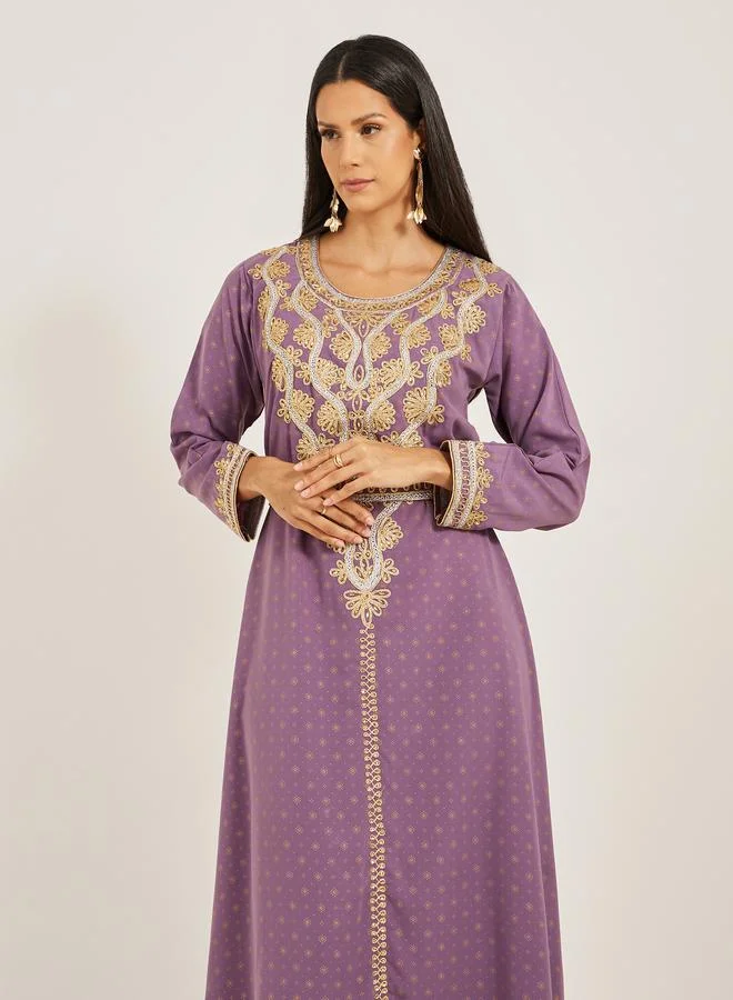 Maxim Creation Maxim Creation Embroidered Round Neck Belted A-Line Kaftan