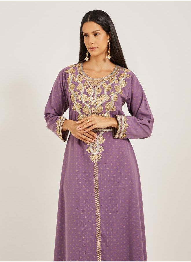Maxim Creation Maxim Creation Embroidered Round Neck Belted A-Line Kaftan  - Image 3