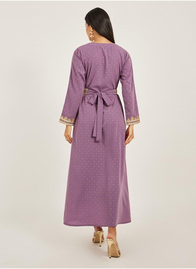 Maxim Creation Maxim Creation Embroidered Round Neck Belted A-Line Kaftan  - Image 5