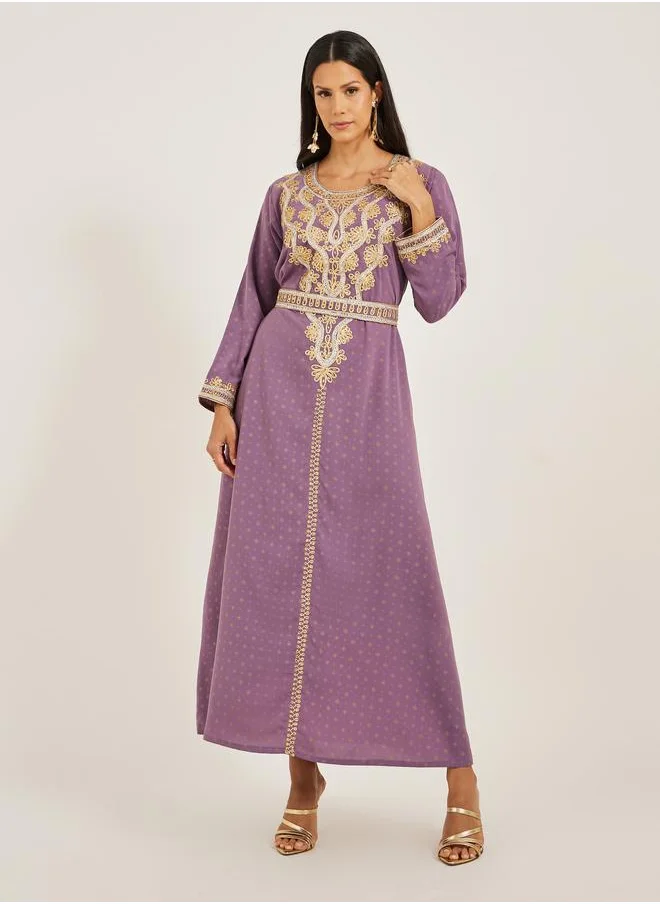 Maxim Creation Maxim Creation Embroidered Round Neck Belted A-Line Kaftan