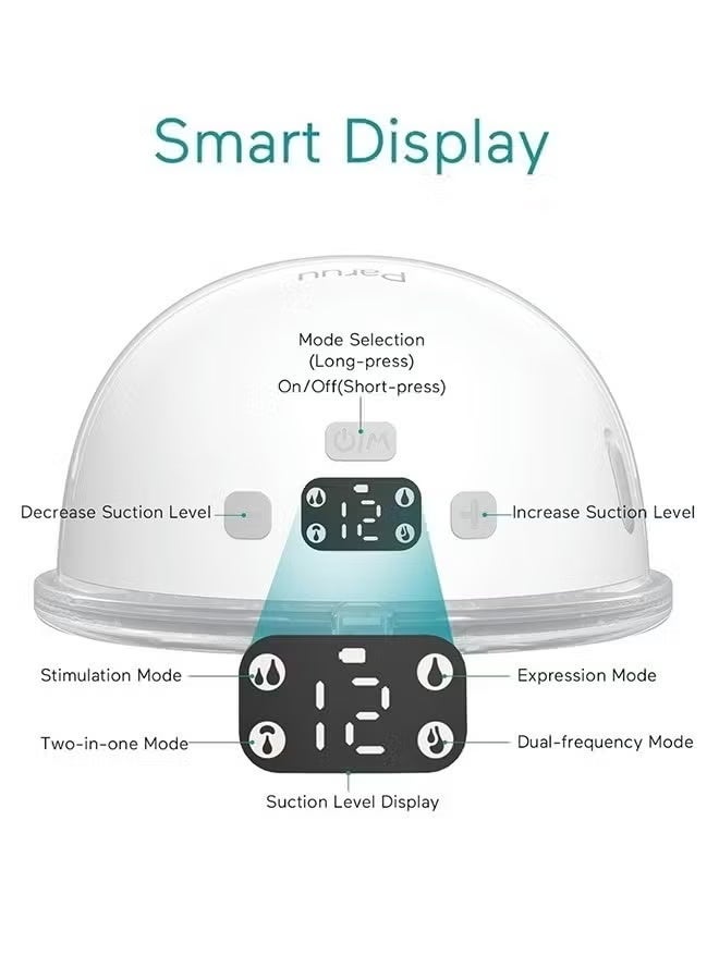 باريو مضخة الثدي الكهربائية القابلة للارتداء P16 بدون استخدام اليدين، تتميز بقوة شفط عالية وضوضاء منخفضة، و4 أوضاع و12 مستوى، وملحقات إدخال مقاس 19/21 مم، قطعتان. - Image 2