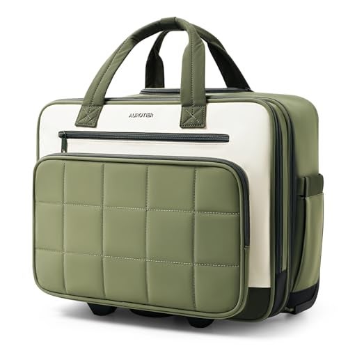 AUROTIER Rolling Puffer Laptop Bag, Rolling Briefcase for Women, Wheeled 16 Inch Computer Bag, Water Resistant Stylish Overnight Underseat Carry On Luggage with Wheels for Work Travel Business, Green - Image 1