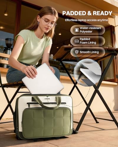 AUROTIER Rolling Puffer Laptop Bag, Rolling Briefcase for Women, Wheeled 16 Inch Computer Bag, Water Resistant Stylish Overnight Underseat Carry On Luggage with Wheels for Work Travel Business, Green - Image 5