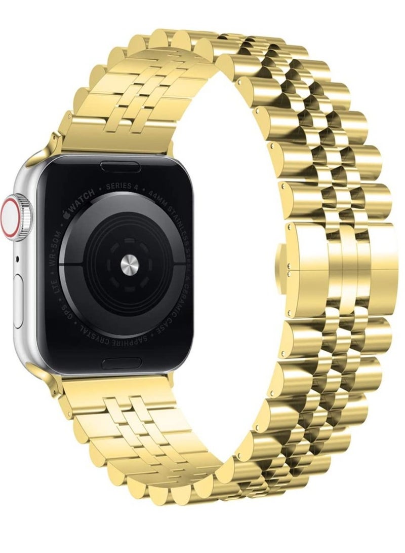 ELTRAZONE Compatible with Apple Watch Band 41mm 40mm 38mm, Stainless Steel Heavy Band with Butterfly Folding Clasp Link Bracelet for iWatch Series8/7/6/SE Series 5/4/3/Men Women,Gold - Image 1