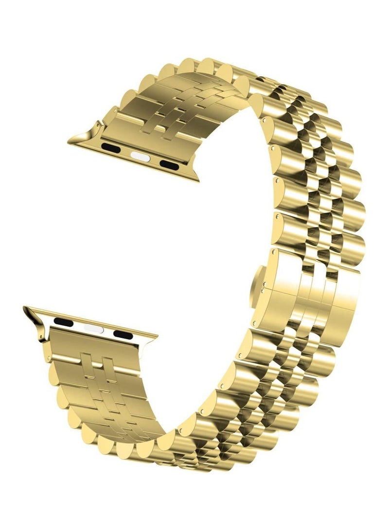 ELTRAZONE Compatible with Apple Watch Band 41mm 40mm 38mm, Stainless Steel Heavy Band with Butterfly Folding Clasp Link Bracelet for iWatch Series8/7/6/SE Series 5/4/3/Men Women,Gold - Image 2