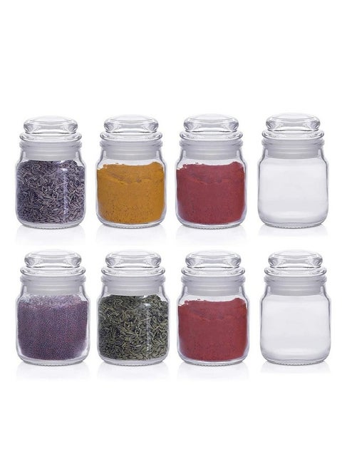Cloudmart 100Ml Spice Storage Glass Jar, Kitchen Storage Jars, Honey Jar And Container, Spice Masala Jar - Airtight Lid With Rubberised Silicone Stopper (Pop Jar, 100Ml, Set Of 8) - Clear