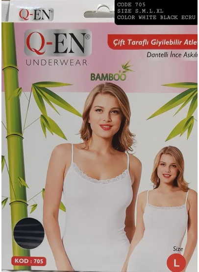 Q En Women's Solid Color Lace Thin Strap Tank Top, Bamboo - Code 705-2294, M, white