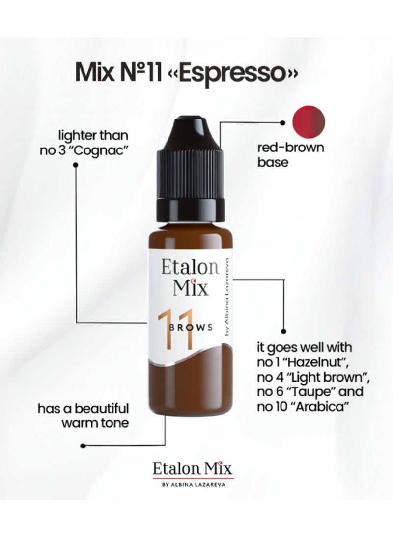 إيتالون ميكس صبغة PMU هجينة Etalon Mix رقم 11 "Espresso" – 15 مل – حبر بقاعدة بني‑أحمر للاستخدام العام وتدرجات دافئة ناعمة - Image 2