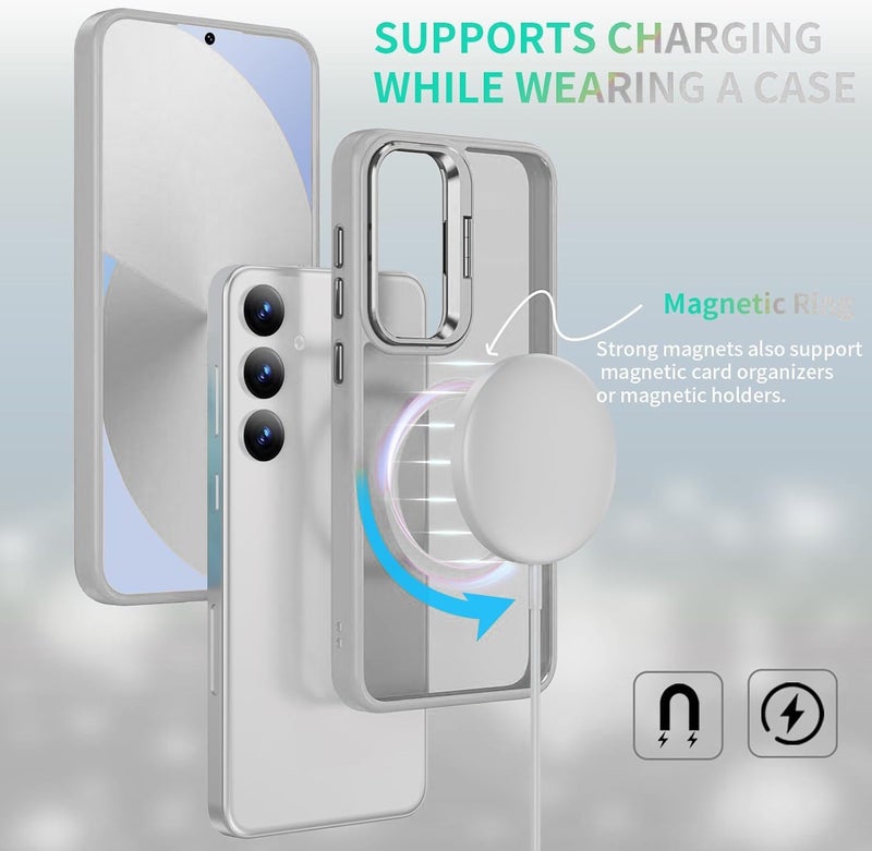 VONZEE Polycarbonate Compatible For Samsung S24 FE 5G Case,Compatible With Magsafe,Military-Grade Protective Case,Built-In Stash Stand Phone Case,Scratch-Resistant Back Cover,Classic Series|Clear Grey - Image 5