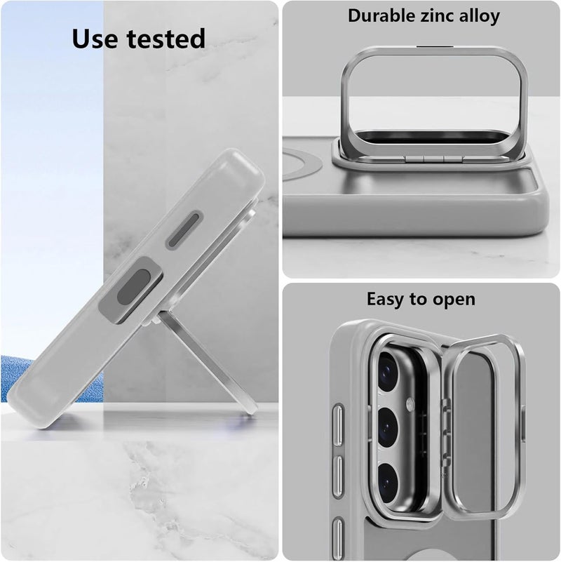 VONZEE Polycarbonate Compatible For Samsung S24 FE 5G Case,Compatible With Magsafe,Military-Grade Protective Case,Built-In Stash Stand Phone Case,Scratch-Resistant Back Cover,Classic Series|Clear Grey - Image 4