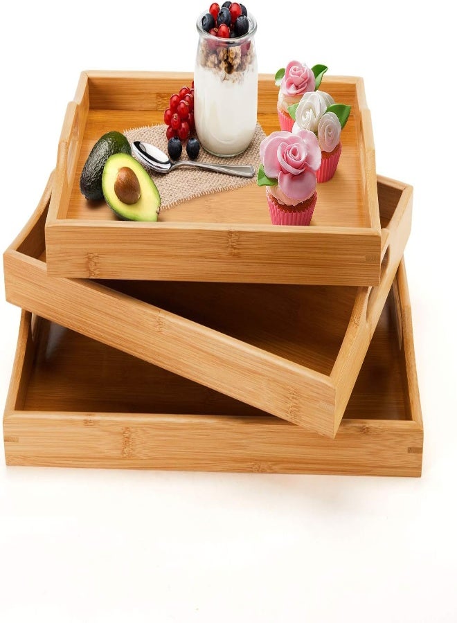 AKDC Superbe Bamboo Serving Tray With Handles - Set Of 3 - Image 4