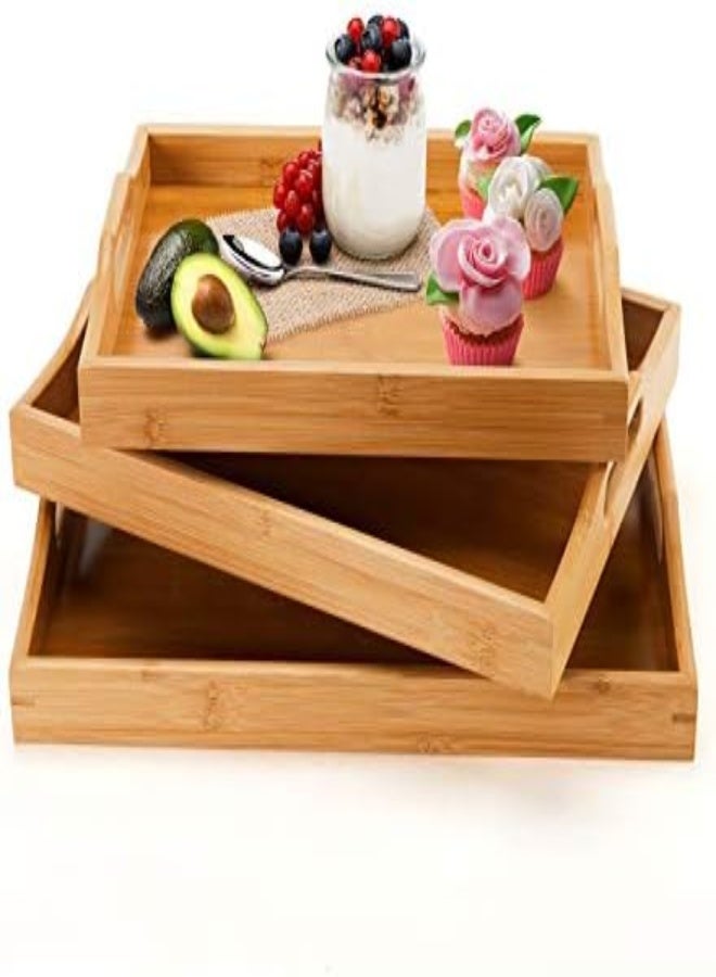 AKDC Superbe Bamboo Serving Tray With Handles - Set Of 3 - Image 1