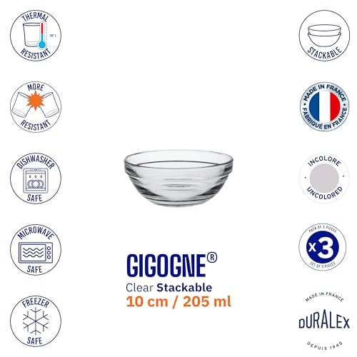 Duralex France Gigogne Clear Stackable Glass Bowl 205ml | Set of 3 | Serve Soups, Fruits, Breakfast Portions | Microwave Safe, Scratch-Resistant, 3X Stronger & Durable - Image 4